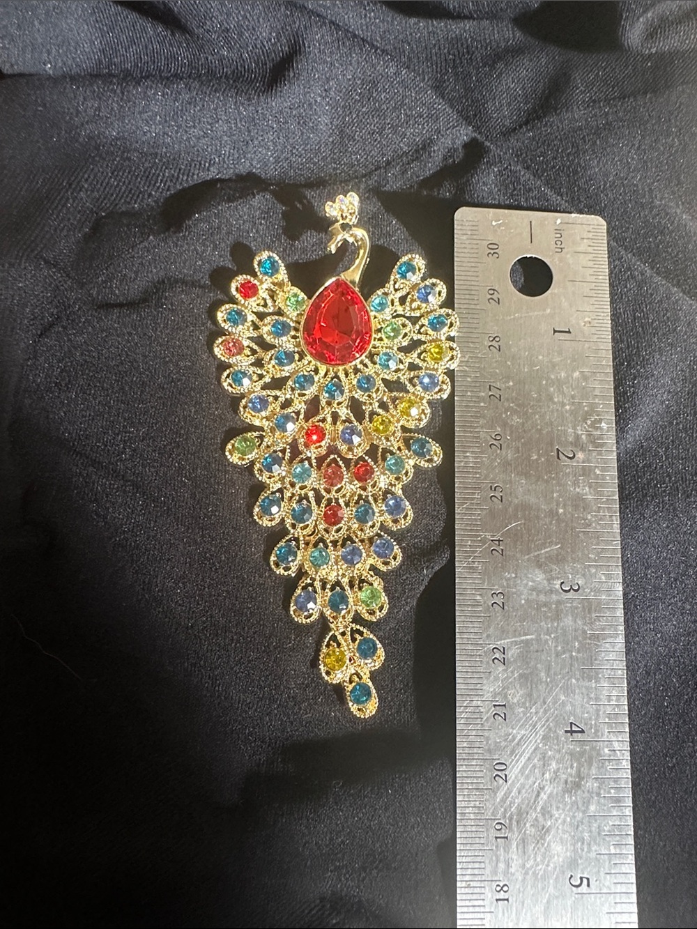 Gold Peacock Multicolor Crystal Brooch - Elegant Women Jewelry